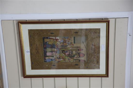 An Indian Mughal style painting of a court scene, 57 x 36cm